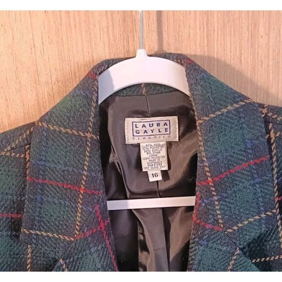 Laura Gayle (16) Vintage Plaid 40% Wool Blazer Blue Green Red - Picture 6 of 6
